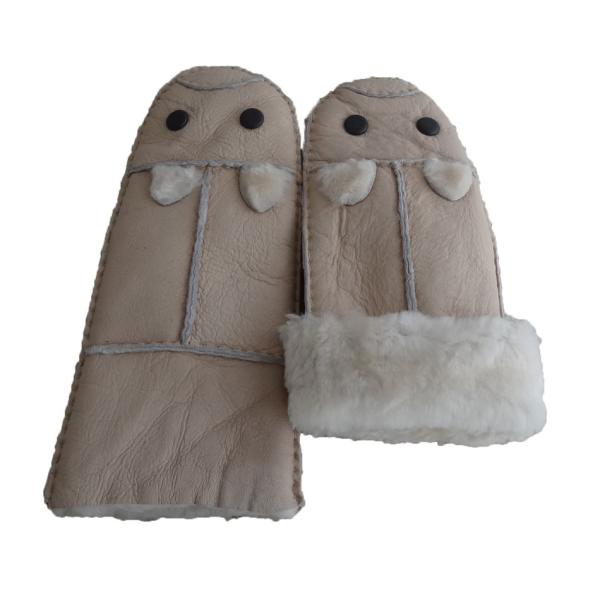 Fashion Cute Sheepskin Girls Leather Gloves , Womens Winter Mittens Classic Style