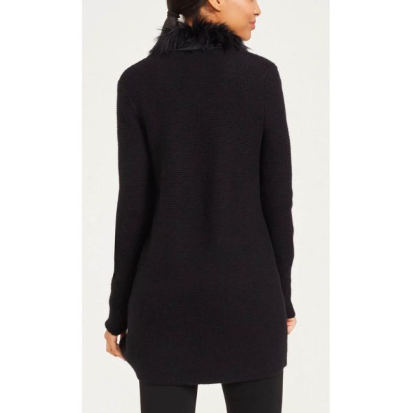 Women ' S Fur Collar Knit Cardigan Sweater 70 Wool 30 Cashmere Material