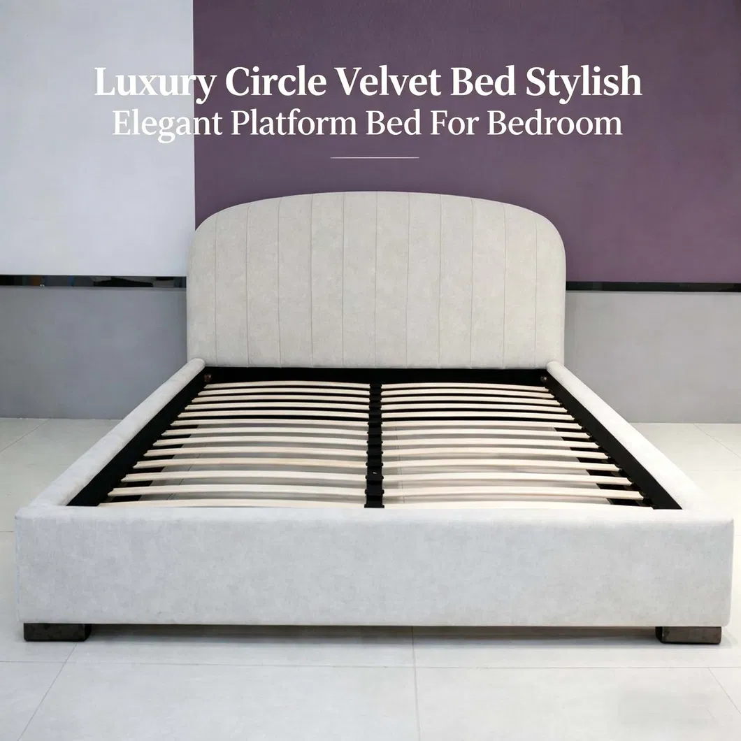 Luxury Velvet Platform Bed Frame Modern Bedroom Furniture