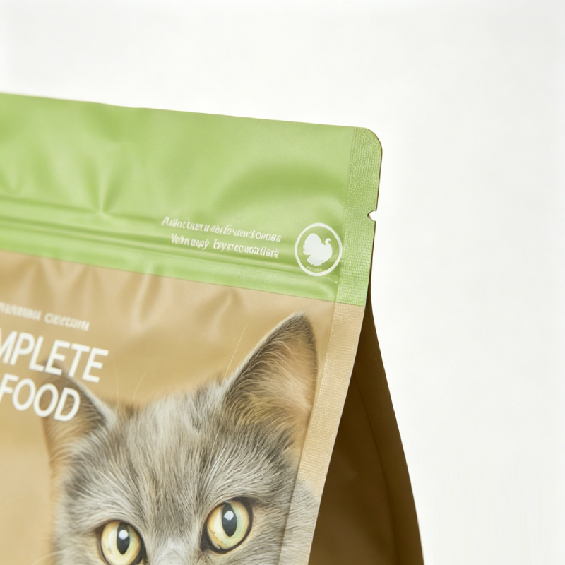 Custom Full Color Printed Eight Side Seal Cat Feed Bag | Resealable Zipper Pouch With Short-Hair Cat Image For Small Portion Premium Feline Dry Food