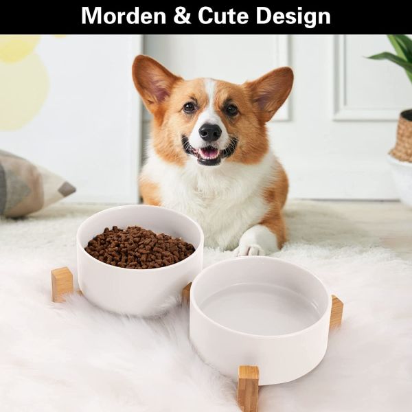 Raised Slow Feeder Dog Bowl With Non-Slip Wood Stand Medium Sized
