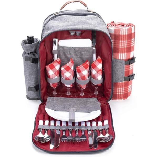 Picnic Backpack Bag for 4 Person with Cooler Compartment Wine Bag Picnic Blanket(45x53),Best for Family