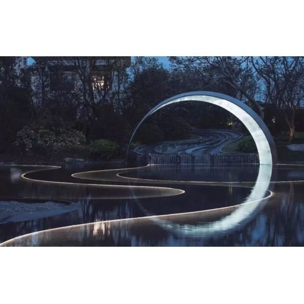 Waterscape Large Metal Art Sculptures , Pool LED Lights Stainless Steel Statue