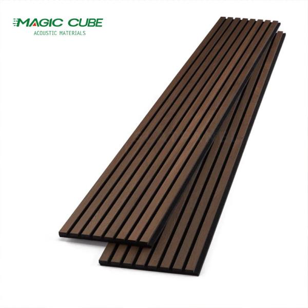 Modern Fireproof Natural Walnut And Oak Acoustic Slat Wood Wall Panel 9mm/12mm Thickness