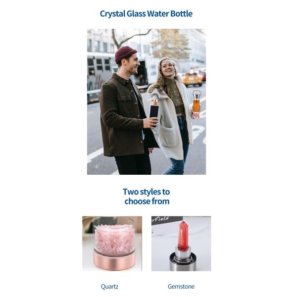Glass Water Bottle WITH LID for Healing Energy Crystal Bpa Free Gift Set