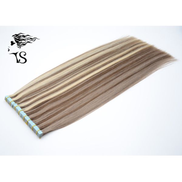 Long Silky Straight Tape In Indian Human Hair Extensions Zebra Stripes Type