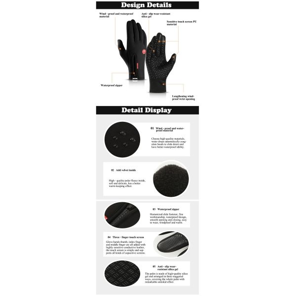 Waterproof Warm Full Finger Touch Screen Motorcycle Cycling Gloves for Winter Riding