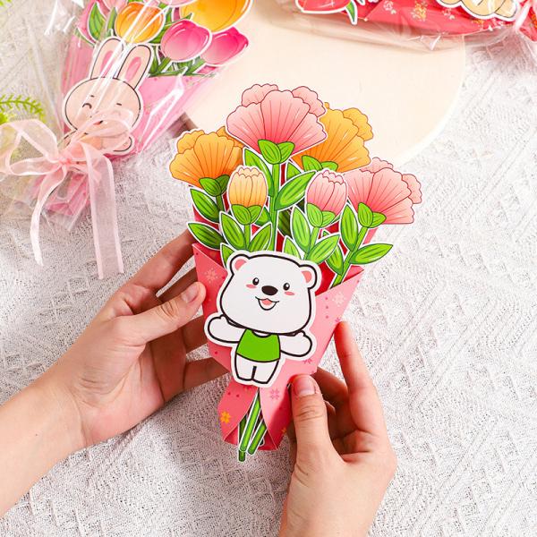 Mother's Day Gift Flower Bouquet, Greeting Card DIY Handmade Paper Material Kit. Hand - held Flower Bouquet for Kindergarten Children to Give to Their Mothers