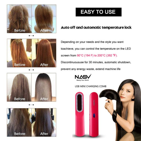 Ionic Hair / Beard Home Hair Straightener Brush Ceramic Heated LCD Digital Display