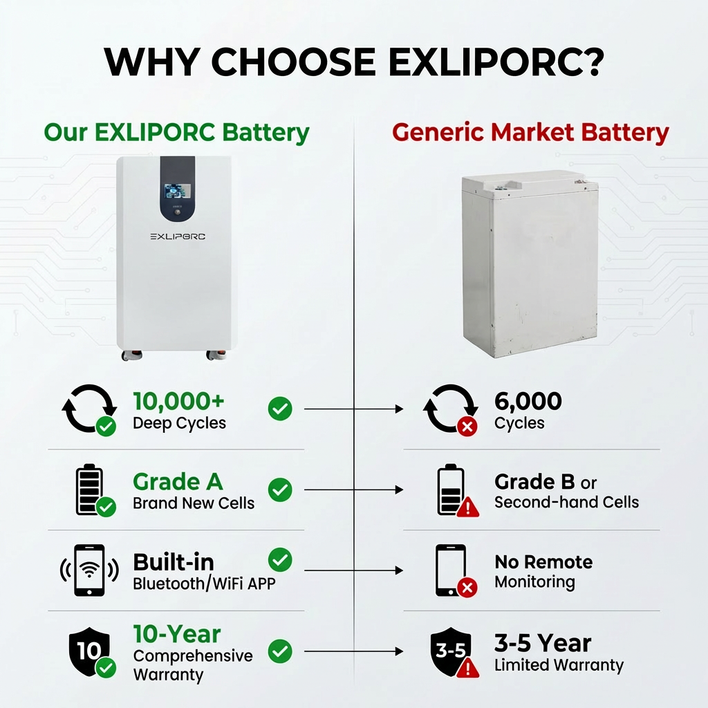 Exliporc Hithium Grade a 51.2V 300Ah 400Ah Deep Cycle LiFePO4 AKKU for 15kWh 20kWh Home Solar Energy Storage System