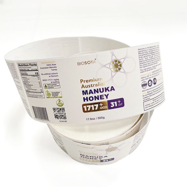 Custom Design Gold Foil Stamping Texture Paper Sticker Roll Food Package Adhesive Rectangle Label Printing Clear