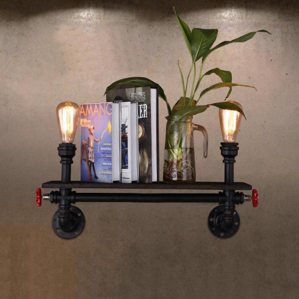 Vintage wall light Bar living room study bedside light wood bookshelf art water pipe bed side wall lamp(WH-VR-46）