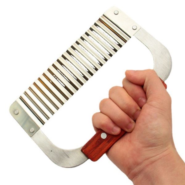 Wavy Crinkle Cutting Chopping Tools Stainless Steel Potato Slicer With Wooden Handle