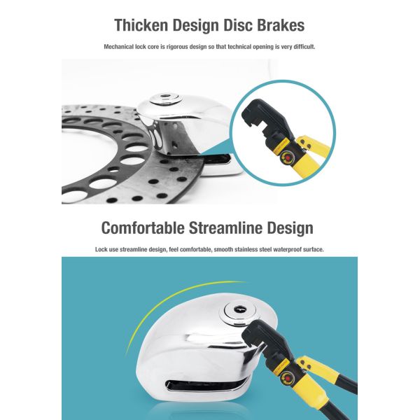 China Supply Smart Family Electric Smart Alarm Lock Alarm Disc Brake Lock Motorcycle Steering Lock BL16