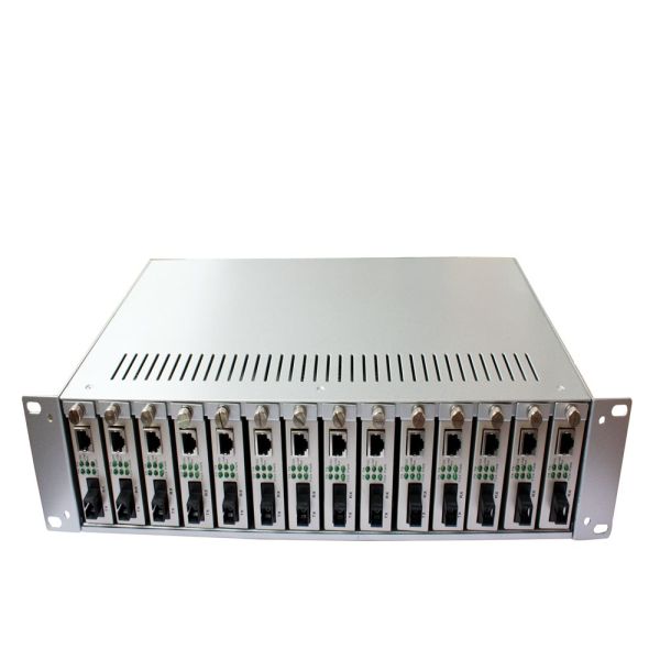 2U 19 слоты дюйма 14 кладут шасси на полку держателя для конвертера средств массовой информации оптического волокна