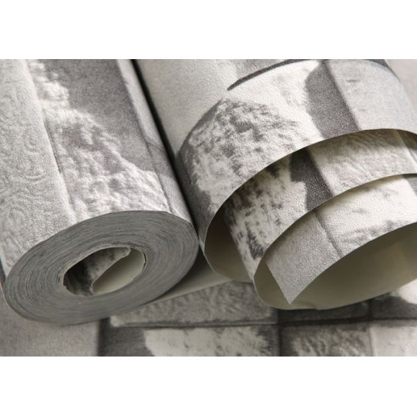 Modern Washable Vinyl Kitchen Wallpaper With White 3D Stone Pattern , 0.53*10m/ Roll