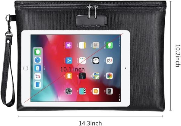 Fireproof and Waterproof Money Bag with Zipper Closure, Storage Pouch for A4 Letter Size Document, Cash, Cell Phone