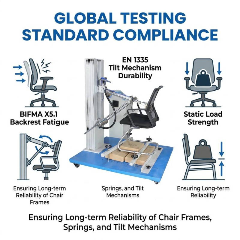 Office Chair Back Load Fatigue Tester Tilt Mechanism Durability Testing Machine Chair Backrest Repeated Push Test Machine