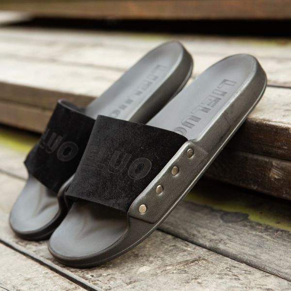 Indoor Mens Leather Open Toe Slippers , Summer Mens Toeless Slippers