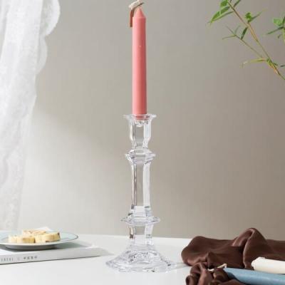 Clear Color Glass Candle Holder Machine Pressed 23cm Tall Taper Candlesticks