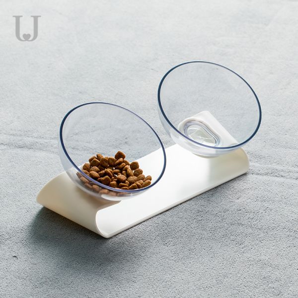 Sustainable Transparent Double Bowl Dog Feeder Tilt Elevated Cat Food Bowls