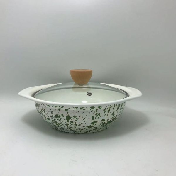 0.8mm Thick V Shape Enamel Casserole Pot Speckle Marble Enamel Coating Stew Pot 1500ml