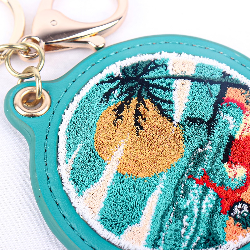 Customized Leather Round High-Quality Keychain Backpack Pendant Embroidery Business Gifts