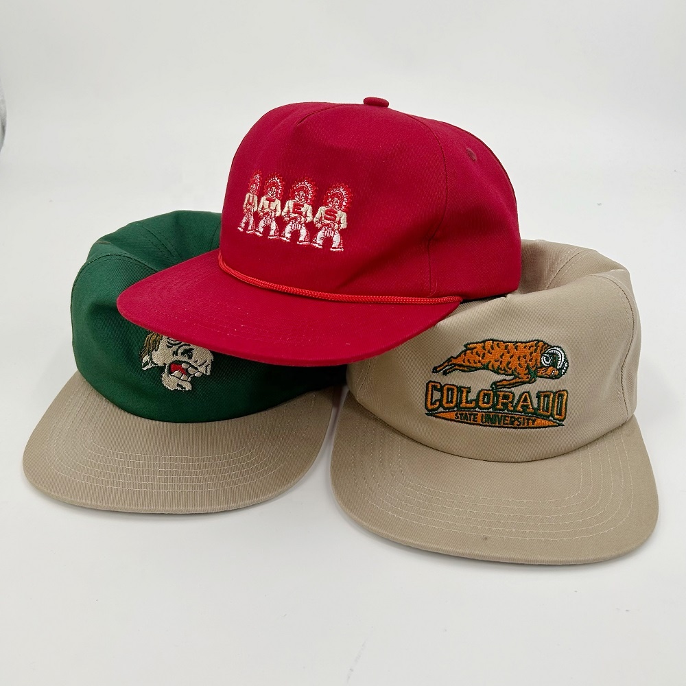 Embroidery Cotton 5 Panel Snapback Caps Custom Logo Flat Bill Unstructured Adjustable