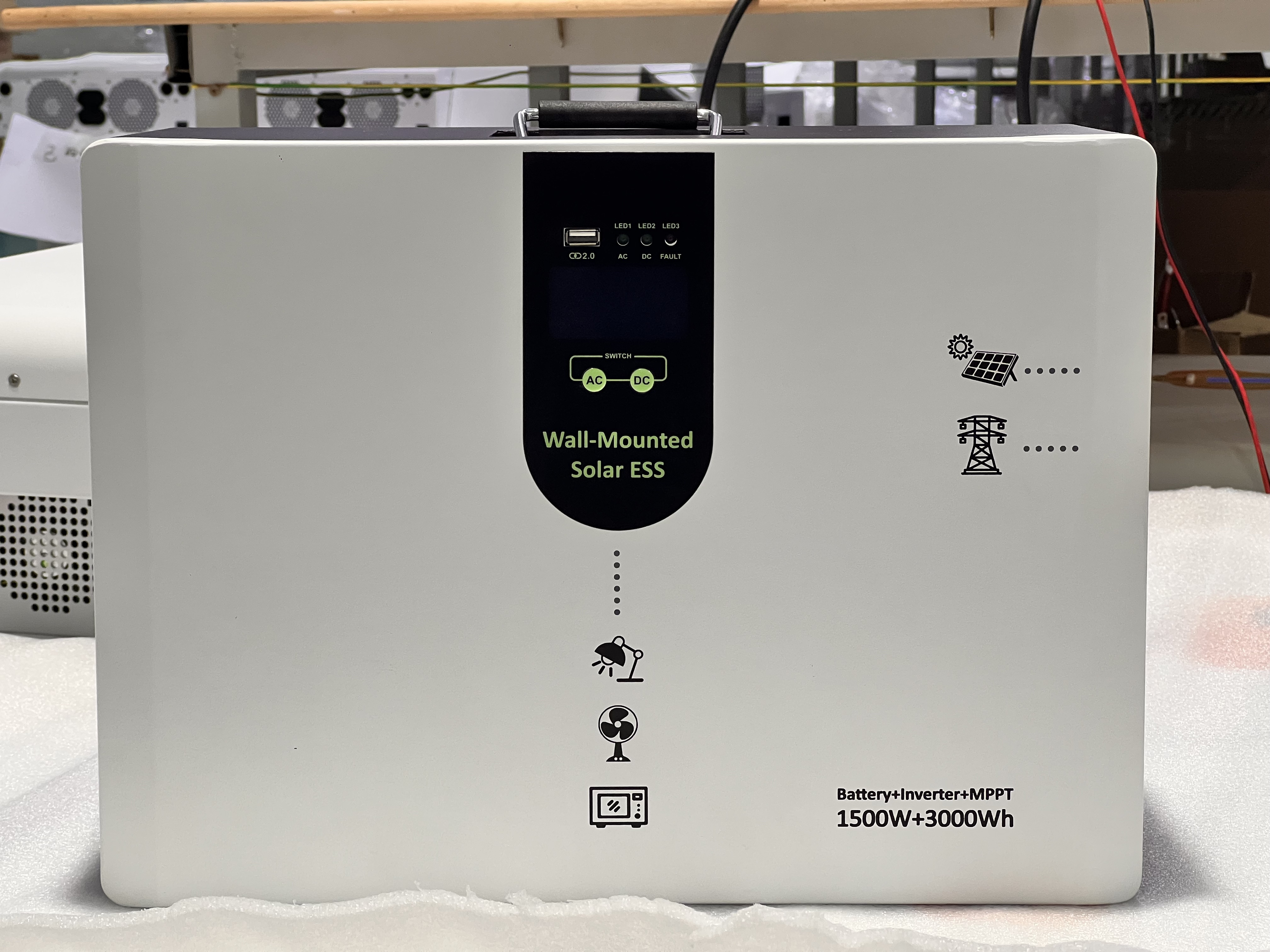 OEM Wall-Mounted Solar LiFePO4 Battery Storage System 1000W 2000Wh Hybrid Inverter Pure Sine Wave MPPT Charger