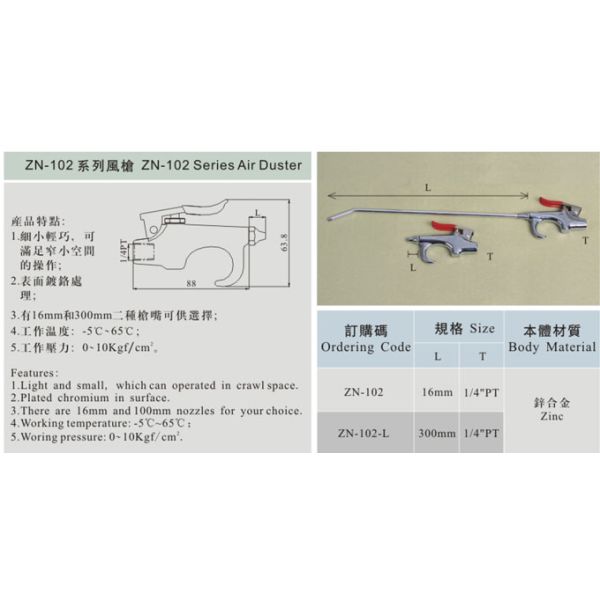 Металл обжал сыпню ZN-102 оружия дуновения воздуха, ZN-102-L с соплом 16mm 300mm