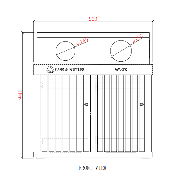 Двуугольные железные наружные мусорные баки, 120 литровые мусорные баки, установленные на поверхности