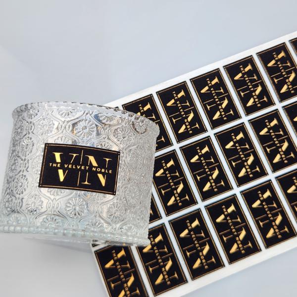 High Quality Customized Embossed UV Gold Foil Printing Card Press Gold Art Paper Velvet Gold Stamping Label Sticker for Perfume & Party 