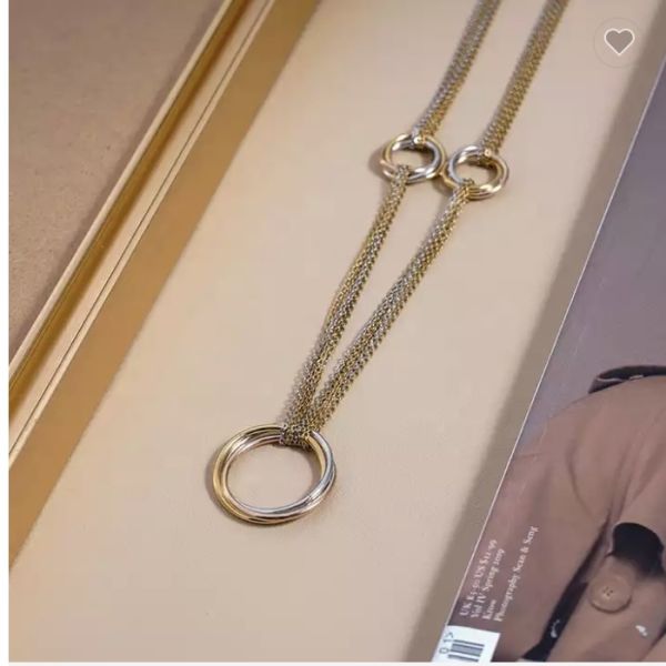 Light Style Circle Pendant Long Necklace 18K Gold Stainless Steel Necklace