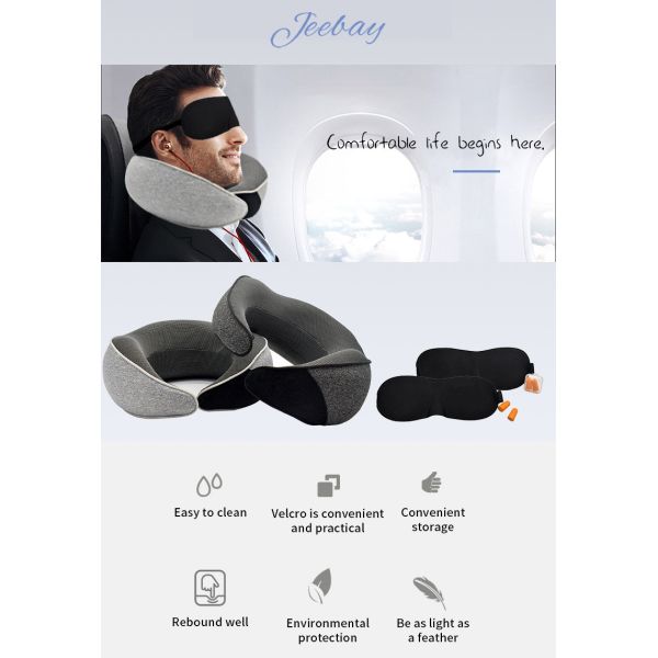 Jourm Travel Pillow Customized Gray U Shape Neck Support Memory Foam Pillow for Travel