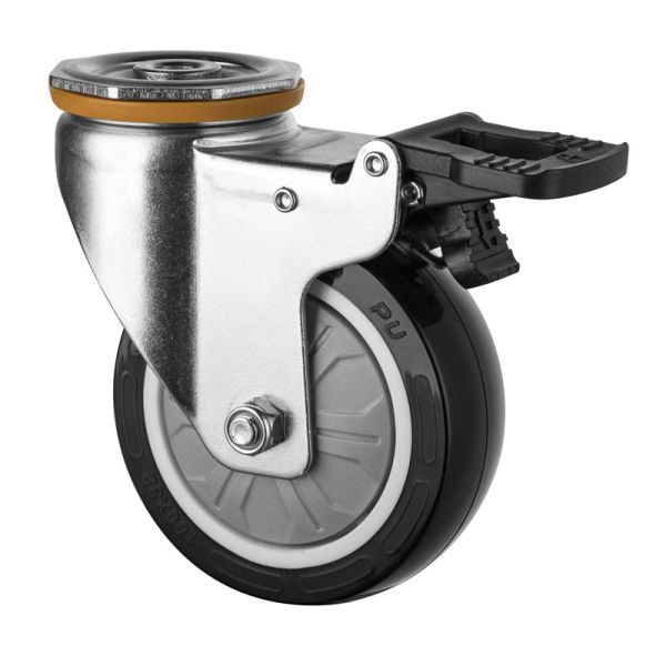 Black PU Caster With Bolt Hole 4 Inch