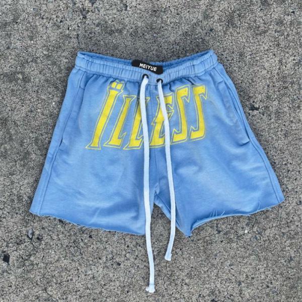 Logo personnalisé Impression à écran de soie Vêtements de rue Vintage coton français Terry Patch Broderie avec la corde à dessin Laver à l'acide Shorts pour hommes