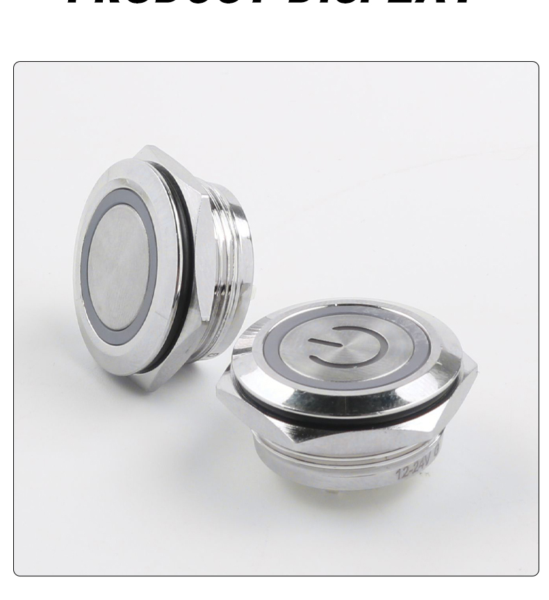 IP67 Waterproof 22mm Ultra Thin Metal Push Button Switch with RGB LED, Self-Resetting, Black Shell Normally Open Momentary