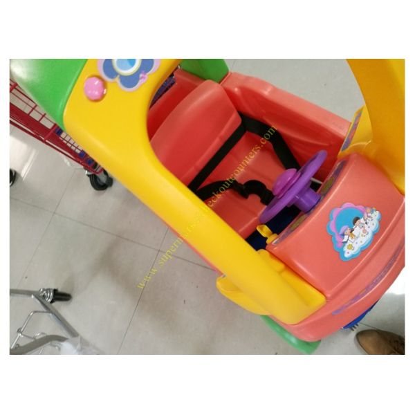 Unfolding Supermarket Metal Shopping Trolley , Kids Shopping Cart With Plastic