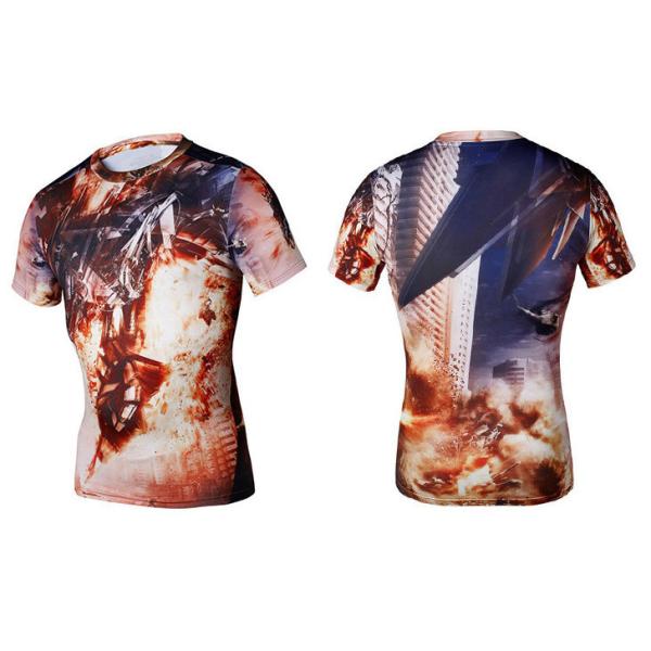 Wholesale customized logo printing Iron Man Sublimation Print Quick dry sports use fitness Polyester O neck T-shirts