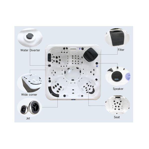 M-770D 5 plazas bañera de hidromasaje cuadrada con 67 chorros y calefacción de 3 kW