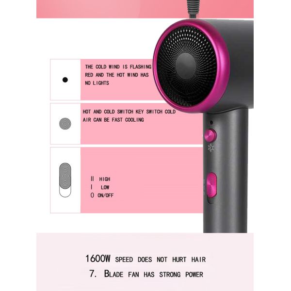 Уход за волосами иона фена для волос домочадца мотора 1600W DC отрицательный