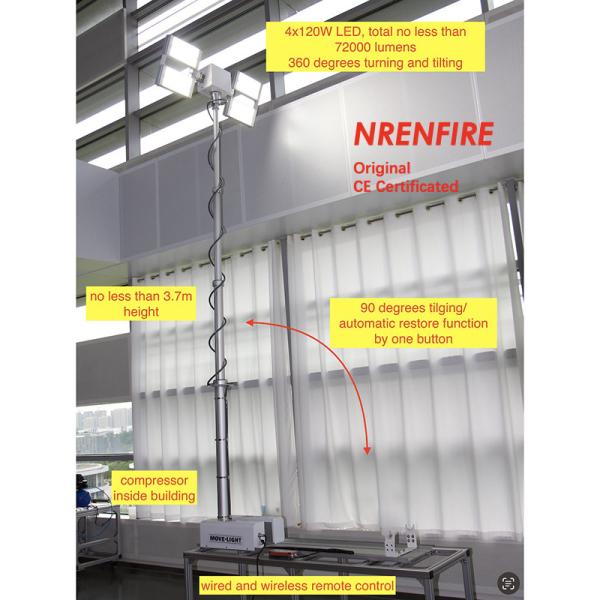 3.8m vehicle roof mount pneumatic telescopic mast light tower for fire tenders/ remote control/ robot mast light