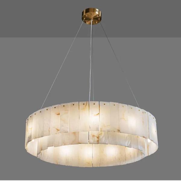 Tout le cuivre léger luxe marbre naturel créatif nouveau modèle chinois salon salle à manger lustre circulaire