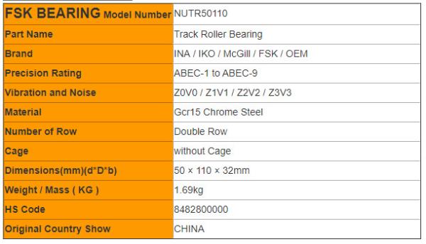 ガイド・レールのヨークのタイプ トラック軸受のための軸負荷NUTR50110針状ころ軸受