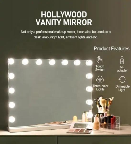 Aluminum Large Hollywood Vanity Mirror Rectangle Makeup Mirror With Lights