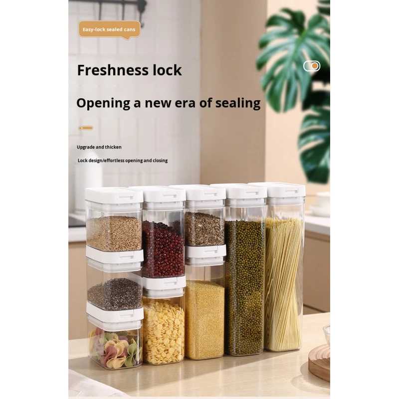 Transparent Airtight Food Storage Container with Plastic Seal Modern Kitchen Box with Latch for Cereal Pasta Snacks