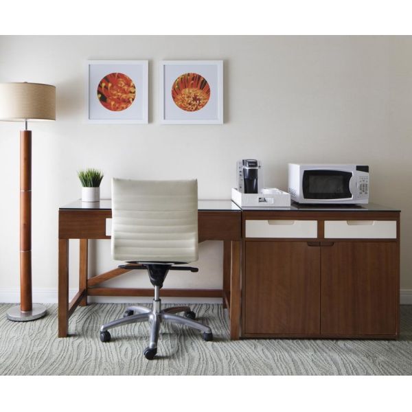 Hospitality Room Furniture Modern design Walnut wood King bed and Combined TV cabinet with Glass top Desk in KD cartons