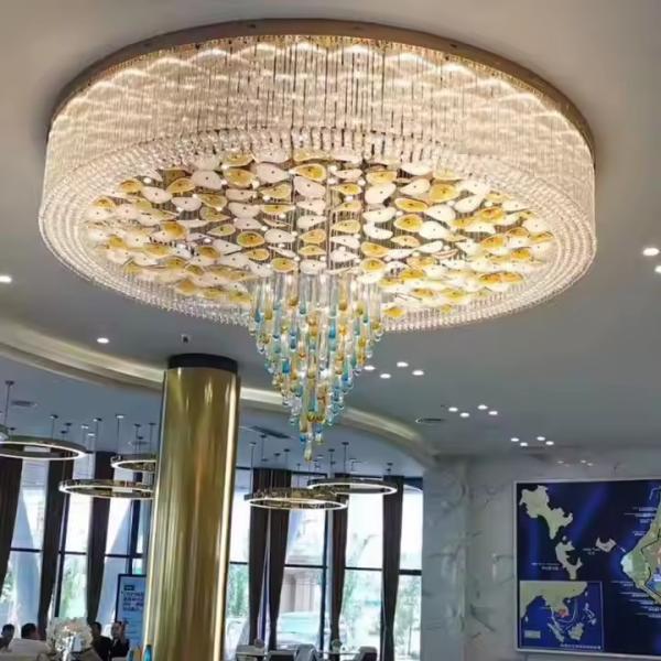 Post Modern Style Custom Chandelier Hotel Lobby Business Center Large Crystal Luxury Round Water Drop Pendant LED Ceiling Light