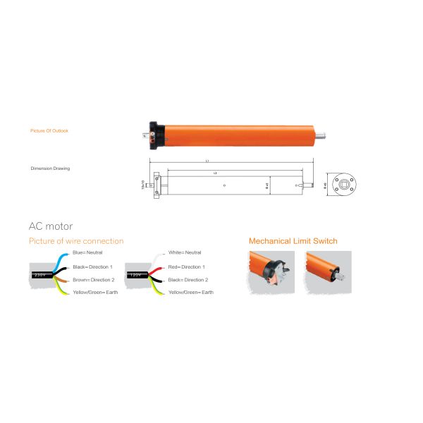 Шторка ролика мотора 15RPM 10N.M трубчатая, мотор AC трубчатый