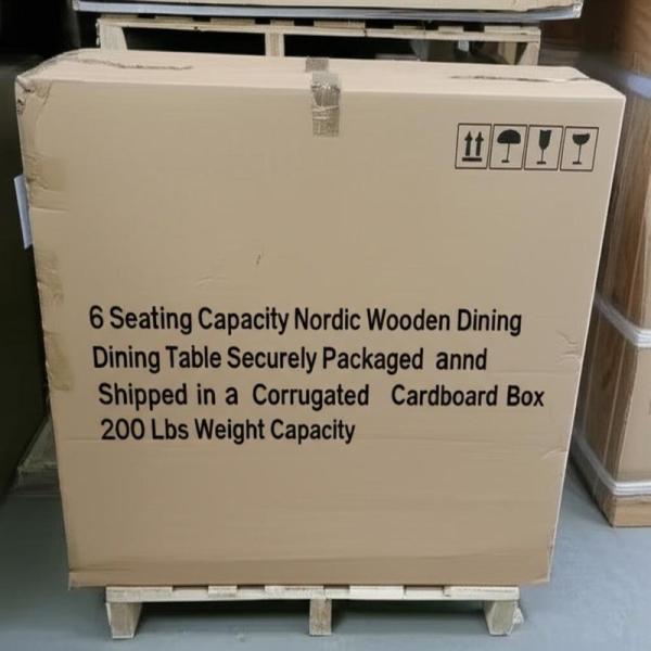 Capacité de 6 sièges Table à manger en bois nordique emballée en toute sécurité et expédiée dans une boîte en carton ondulé Capacité de poids de 200 livres